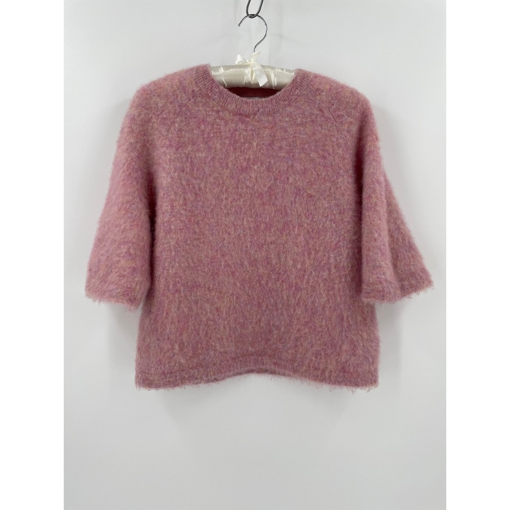 & Other Stories Pink Alpaca Wool Blend Fuzzy Short Sleeve Sweater Small